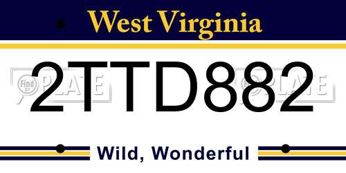 2TTD882 West Virginia License Plate