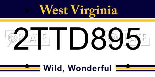 2TTD895 West Virginia License Plate