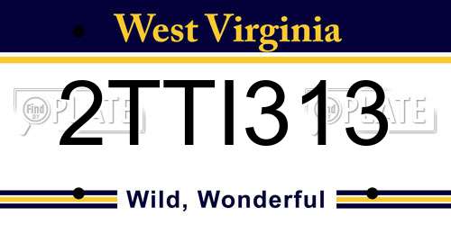 2TTI313 West Virginia License Plate