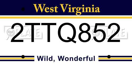 2TTQ852 West Virginia License Plate