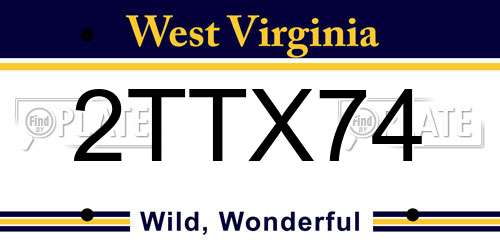 2TTX74 West Virginia License Plate