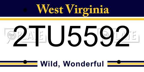2TU5592 West Virginia License Plate
