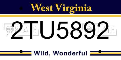 2TU5892 West Virginia License Plate