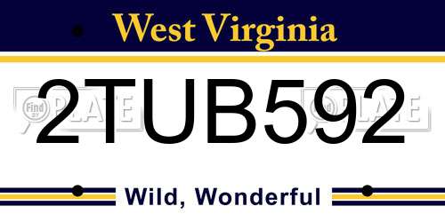 2TUB592 West Virginia License Plate