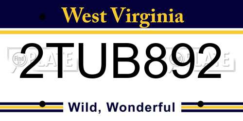 2TUB892 West Virginia License Plate