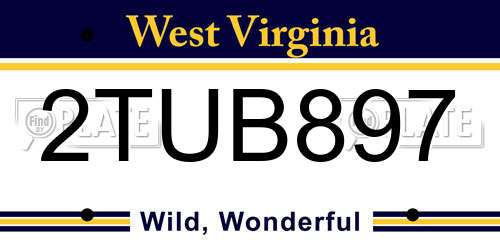 2TUB897 West Virginia License Plate