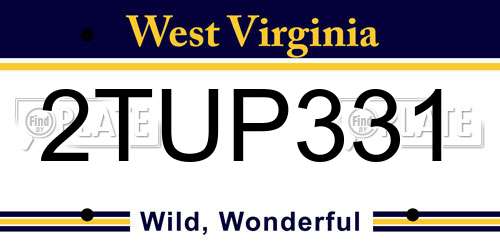 2TUP331 West Virginia License Plate