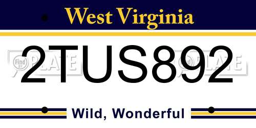 2TUS892 West Virginia License Plate