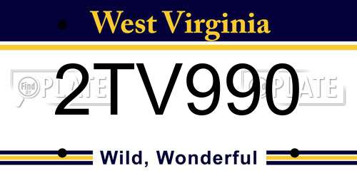 2TV990 West Virginia License Plate