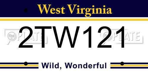 2TW121 West Virginia License Plate