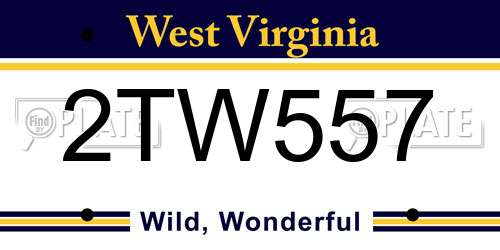 2TW557 West Virginia License Plate
