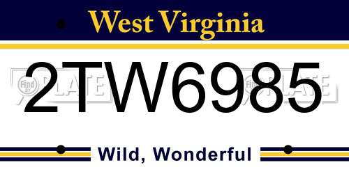 2TW6985 West Virginia License Plate