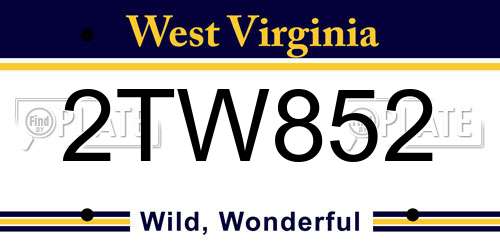 2TW852 West Virginia License Plate