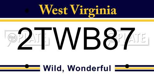 2TWB87 West Virginia License Plate