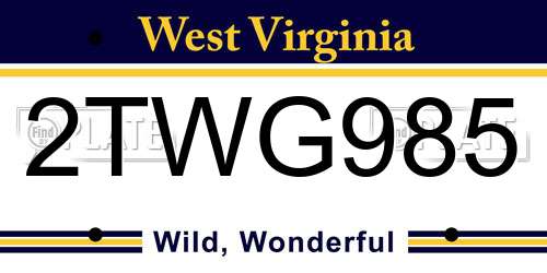 2TWG985 West Virginia License Plate