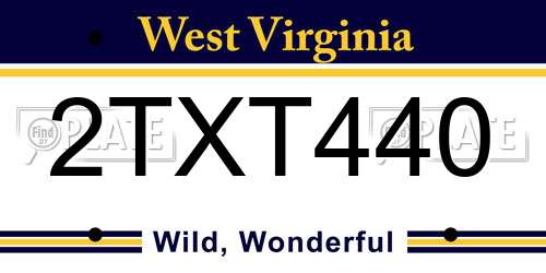 2TXT440 West Virginia License Plate