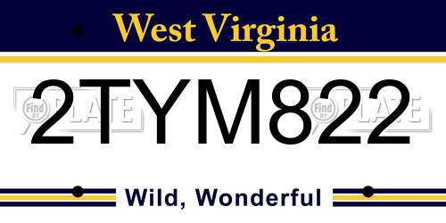 2TYM822 West Virginia License Plate