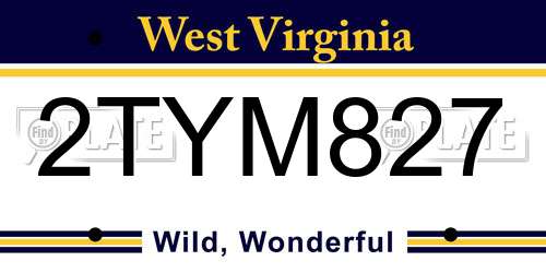 2TYM827 West Virginia License Plate