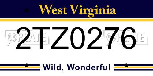 2TZ0276 West Virginia License Plate