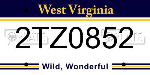 2TZ0852 West Virginia License Plate