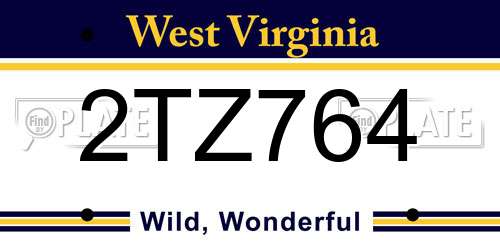 2TZ764 West Virginia License Plate