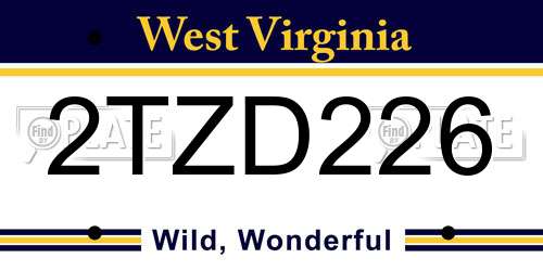 2TZD226 West Virginia License Plate