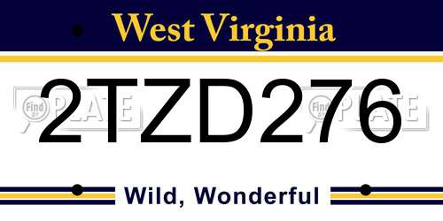 2TZD276 West Virginia License Plate