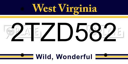 2TZD582 West Virginia License Plate