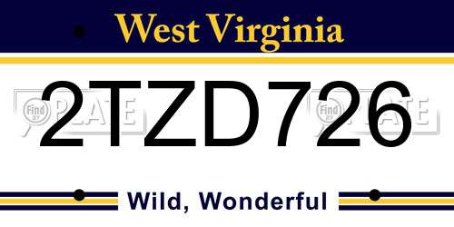 2TZD726 West Virginia License Plate