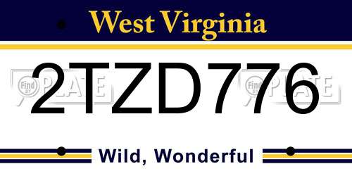 2TZD776 West Virginia License Plate