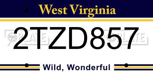 2TZD857 West Virginia License Plate