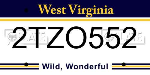 2TZO552 West Virginia License Plate