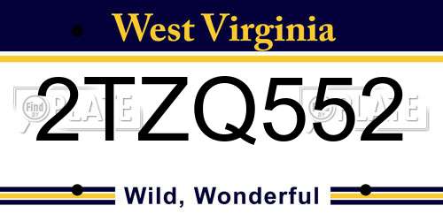 2TZQ552 West Virginia License Plate