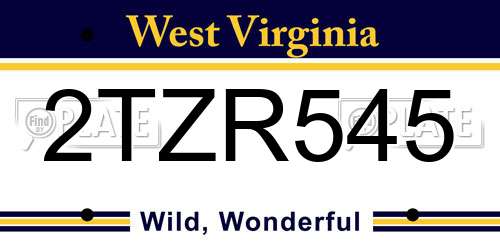 2TZR545 West Virginia License Plate