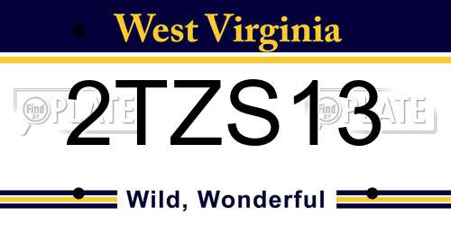 2TZS13 West Virginia License Plate