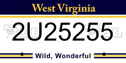 2U25255 West Virginia License Plate