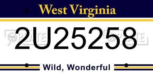 2U25258 West Virginia License Plate