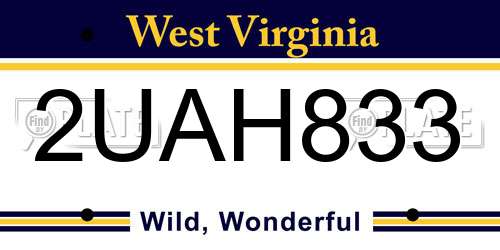 2UAH833 West Virginia License Plate