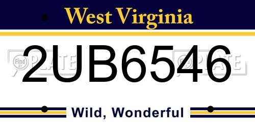 2UB6546 West Virginia License Plate