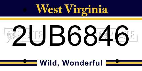 2UB6846 West Virginia License Plate