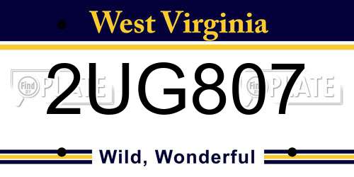 2UG807 West Virginia License Plate