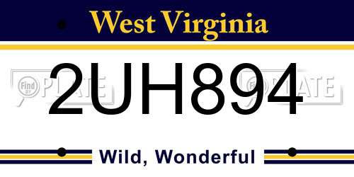 2UH894 West Virginia License Plate
