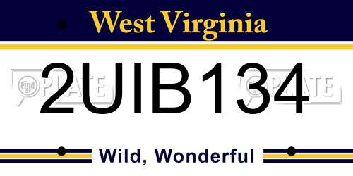 2UIB134 West Virginia License Plate