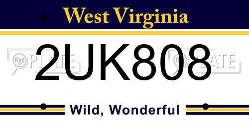 2UK808 West Virginia License Plate