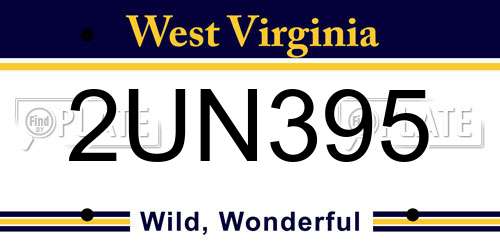 2UN395 West Virginia License Plate