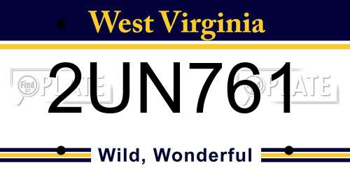 2UN761 West Virginia License Plate