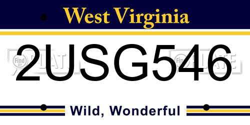 2USG546 West Virginia License Plate