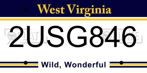 2USG846 West Virginia License Plate