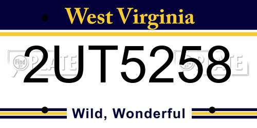 2UT5258 West Virginia License Plate