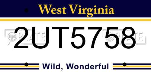 2UT5758 West Virginia License Plate
